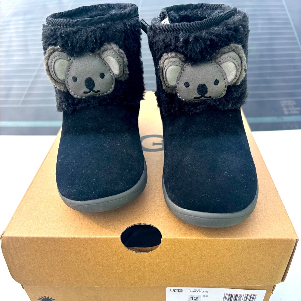Kids UGG boots. Black w/Koala. Worn once, great condition. No marks or scuffs.